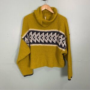 Free People Greater Than Cowl Neck Sweater Knit Chunky Yellow‎ Small Tribal